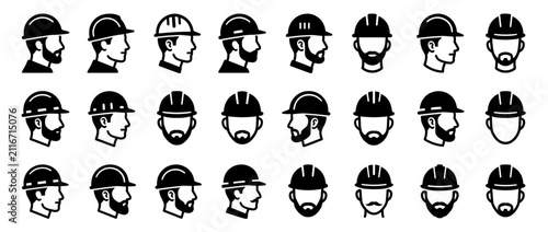 Set of construction worker avatars with hard hats