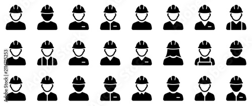 Set of Various Construction Worker Profile Icons