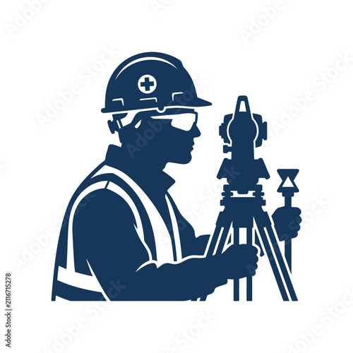 Silhouette of Land Surveyor Working with Theodolite