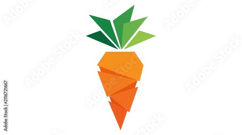 Food - Geometric Low Poly Carrot Logo Design with Green Leaves and Orange Gradient Triangular Body