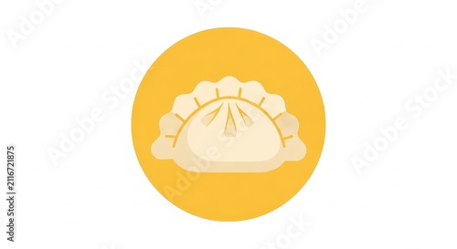 Food - Dumpling Flat Icon Illustration on Yellow Circle Background Simple Minimal Design