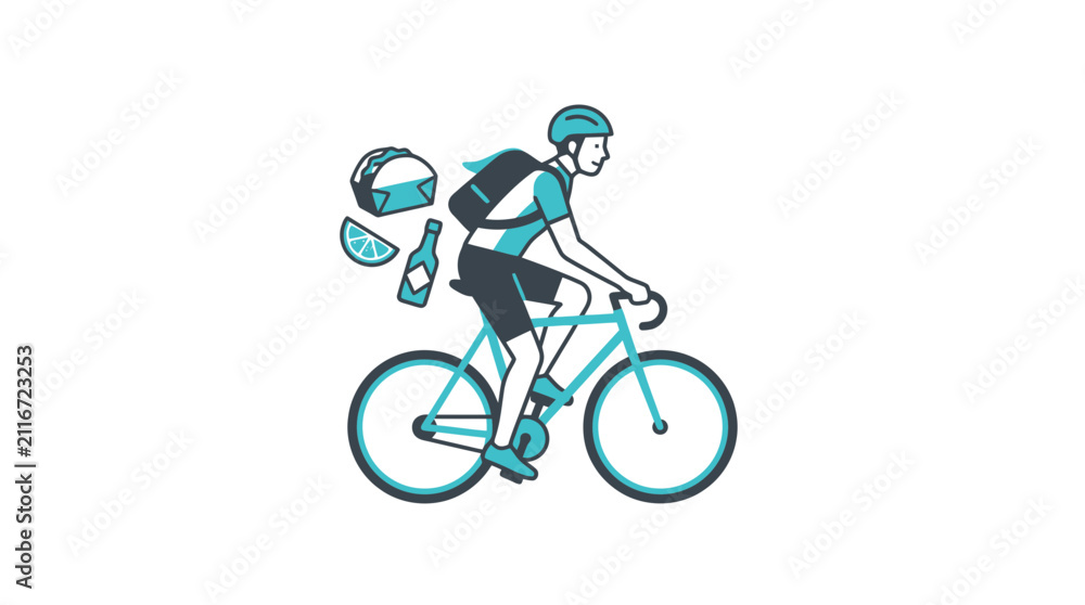 Fototapeta premium Bicycle Food Delivery Courier Illustration