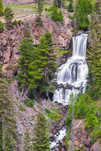 Fotografie Undine Falls is a waterfall on the Lava Creek in Northern region of Yellowstone National Park