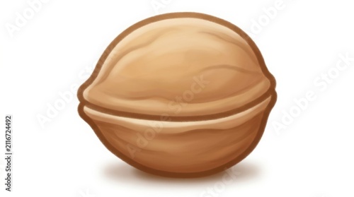 Food - Illustrated Walnut in Shell Cartoon Style Isolated on White Background Shiny Brown Nut Icon