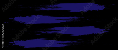 Deep blue paint brush stroke collection with rough grunge texture on a black background. Bold artistic banner elements for modern creative projects. Abstract vector brush effect set.