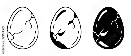 Canvastavla Cracked egg icon set for fragility and breaking concepts, outline, solid and col