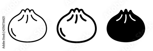3 Dumpling Icons Outline Filled Silhouette, Food, for Asian cuisine websites