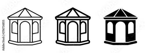 Canvastavla 3 Gazebo Icons Outline Filled Silhouette for Outdoor Architecture