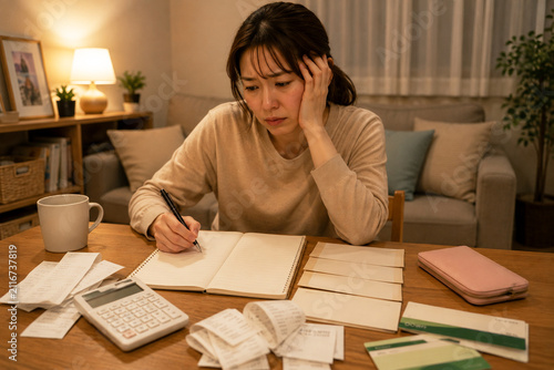 家計簿をつけてショック受ける女性