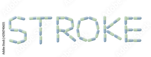 3D illustration of a collection of pills forming the word 