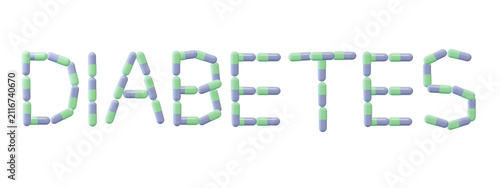 3D illustration of a collection of pills forming the word 