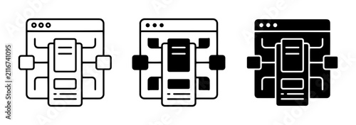 3 UI and web interface design icons showing a mobile app layout with connections