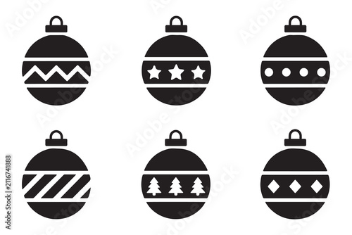 Christmas Ornament Collection Black Silhouette Vector Set