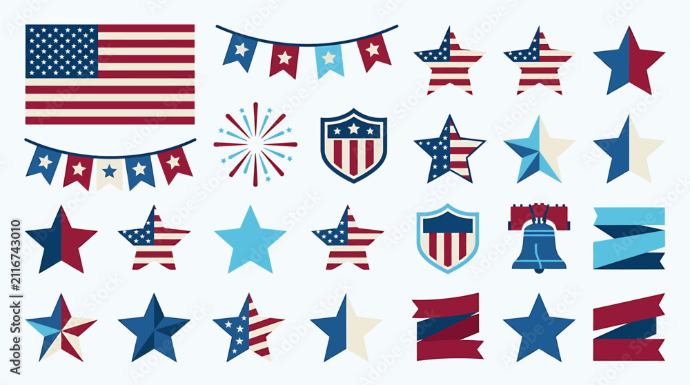 Obraz premium Colorful Collection Of American Patriotic Decorative Elements.