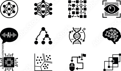 Foto Artificial Intelligence and Machine Learning Icon Set for Deep Data Science Tech