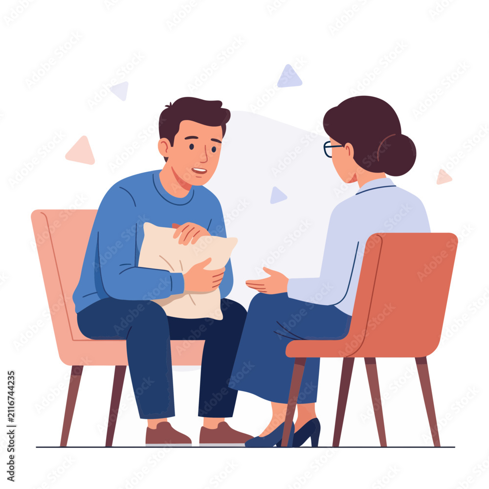 Fototapeta premium Psychological Therapy Session: Man Talking to Therapist