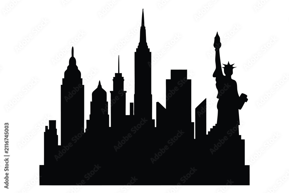 Fototapeta premium New York City Skyline Black Silhouette Vector Illustration