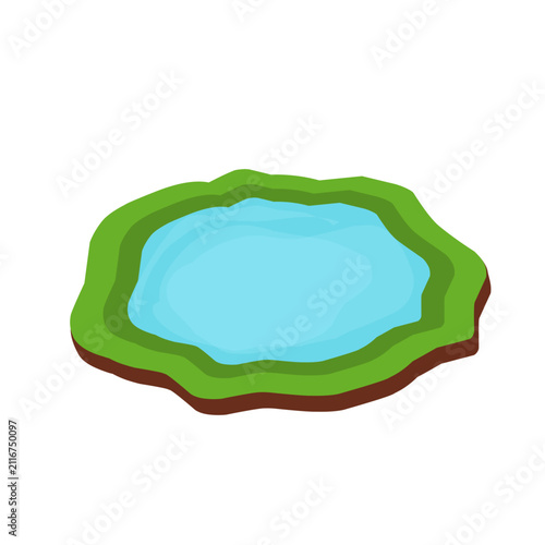 Illustration of a pond with green grass. Small pool design. Natural pond vector. Vector illustration of a pool