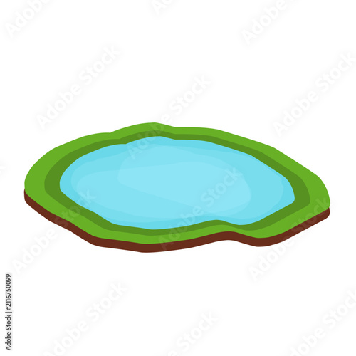Illustration of a pond with green grass. Small pool design. Natural pond vector. Vector illustration of a pool