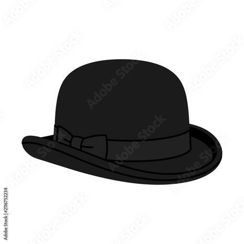 Foto Classic Black Bowler Hat Illustration with Curved Brim and Ribbon Band