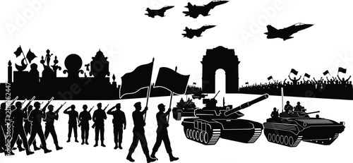 фотографія Indian military republic day parade silhouette vector illustration with soldiers