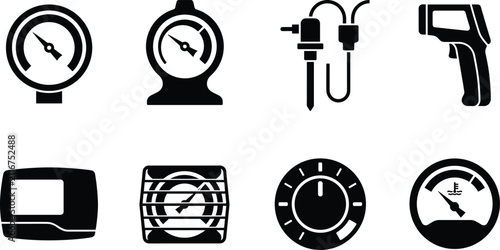 Foto Industrial Measurement and Testing Equipment Icons Set with Gauges Sensors and I