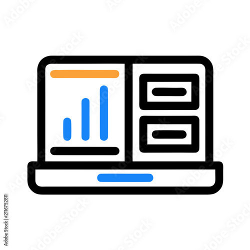 Laptop with Business Analytics Dashboard Flat Vector Icon