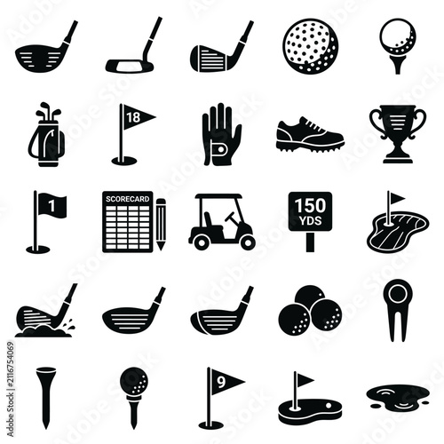 Konstfotografi Set of Golf Icons and Sports Equipment Symbols