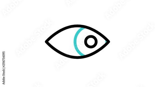 Animated eye blinking icon loop motion graphic, vision view and view count preview symbol, isolated on white background