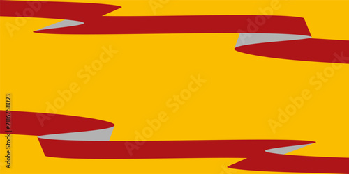 Red ribbon background frame with folded banners on yellow backdrop for grand opening promotional sales coupons celebration events and certificate border templates