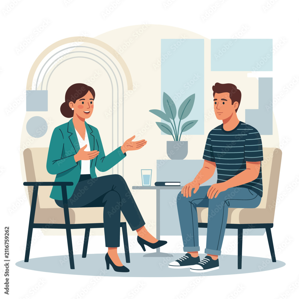 Fototapeta premium Psychologist Talking to Patient in Modern Office - Mental Health Support Session