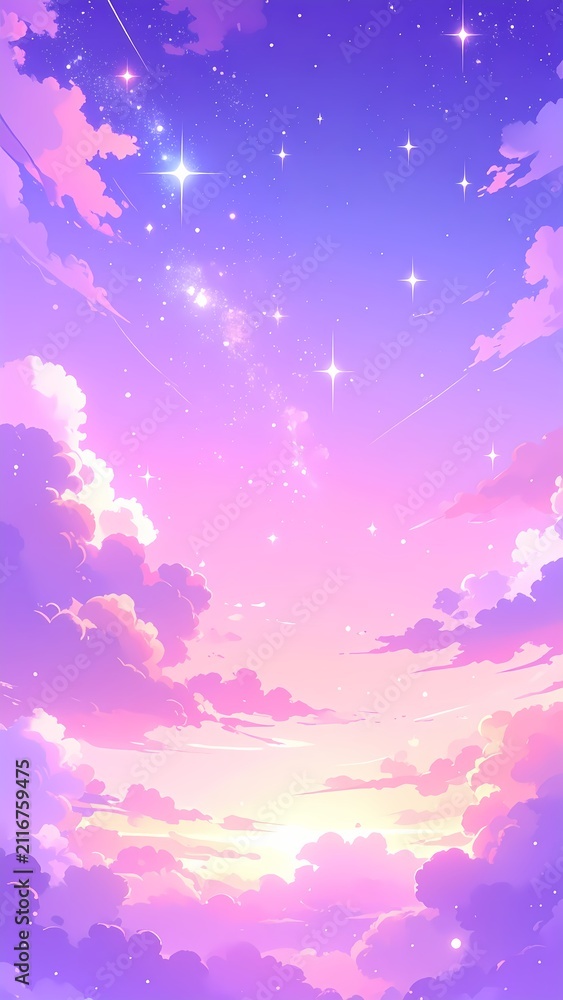 Obraz premium Vibrant Purple Pink Cloudy Sunset Sky.