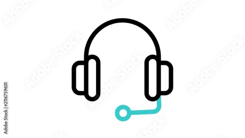 Animated customer service headset with speech bubble icon loop motion graphic, call center helpline and technical support symbol, isolated on white background