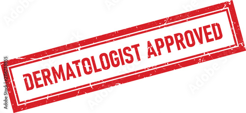 Foto Red rectangular rubber stamp mark showcasing the text dermatologist approved for