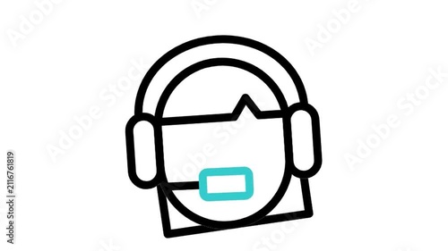 Animated call center agent avatar with headset icon loop motion graphic, customer support operator and client helpline symbol, isolated on white background