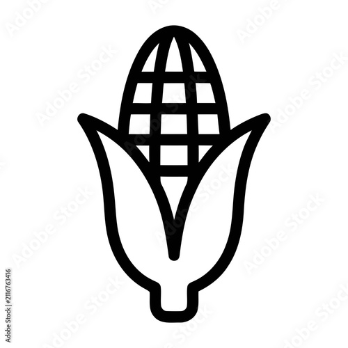 Outline Monochrome Handdrawn Corn Cob Grain Vegetable Sign Food Icon