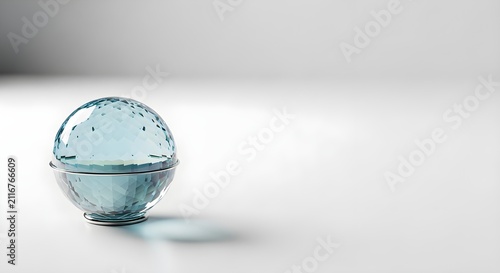 Clear glass sphere with water droplets.