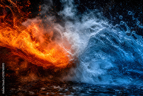 Fire And Water Collide Creating Steam Droplets Sparks And Dramatic Contrasting Textures In Highspeed Photography