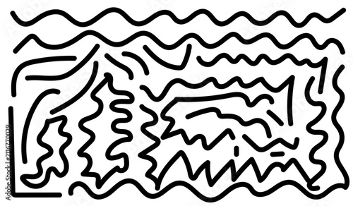 Abstract black line pattern with wavy and zigzag scribbles on a white background