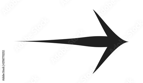 Sharp black arrow silhouette pointing right on a white background
