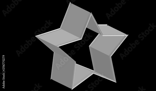 Three-dimensional silver star outline isolated on black background