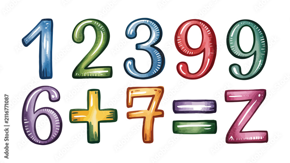 Fototapeta premium Colorful numbers and symbols arranged creatively for educational purposes enhancing learning through visual aids and interactive elements