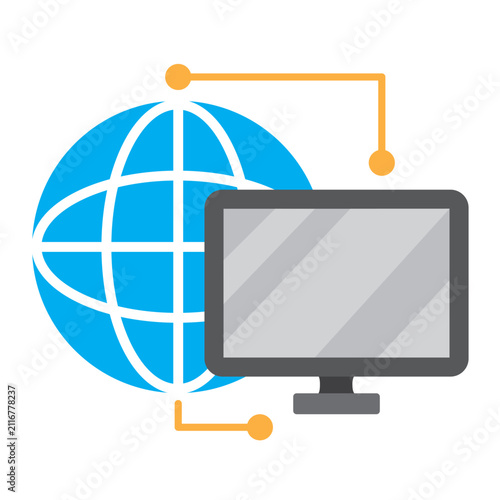 Computer Monitor Connected To Global Network Concept.