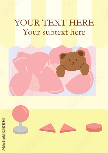 Cute Bear Gacha Poster Vector with Pastel Capsule Toys and Kawaii Teddy Bear Character Illustration