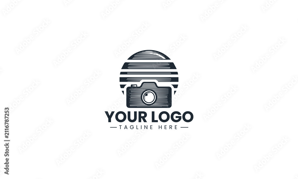 Fototapeta premium Black Vector Logo of Sunset Photography, Evening Landscape Camera