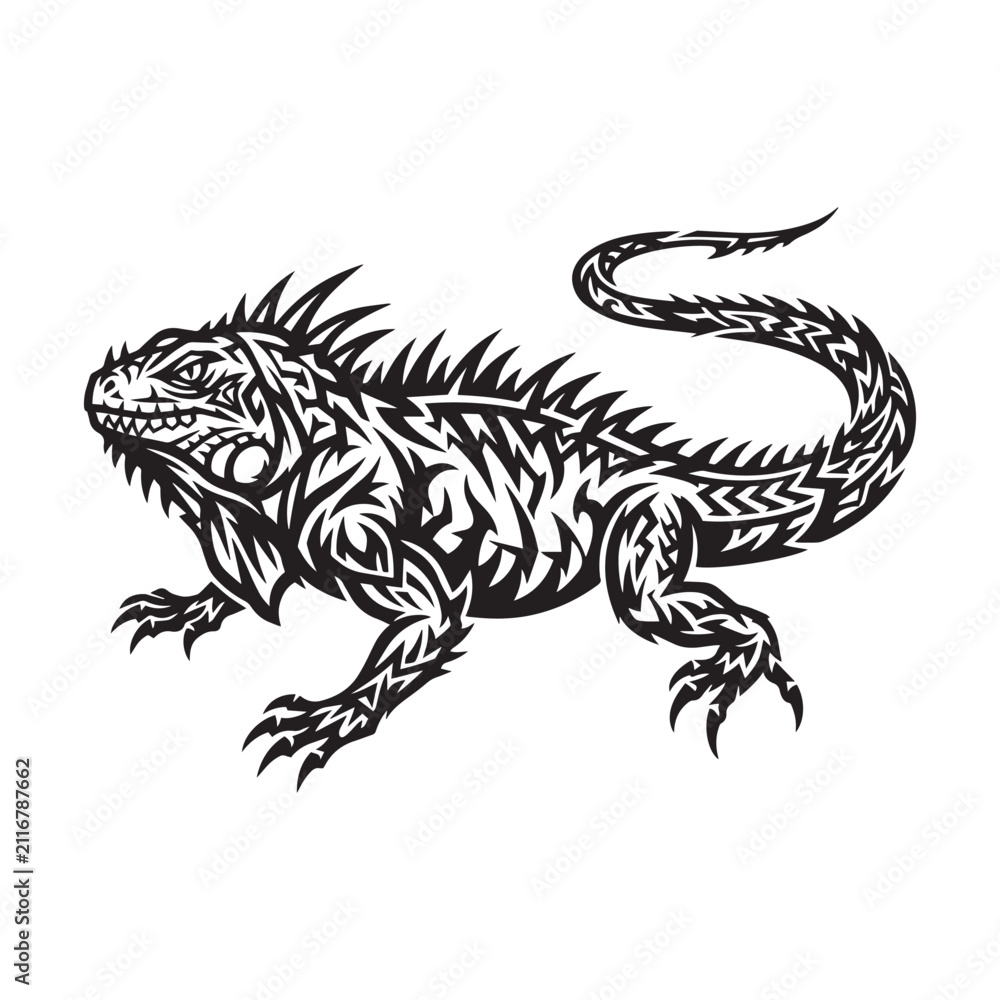 Obraz premium Tribal Tattoo Logo Lizard Emblem with Bold Pattern and Stylized