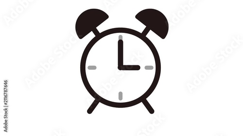 Animated Vibrating Alarm Clock on White Background Loop