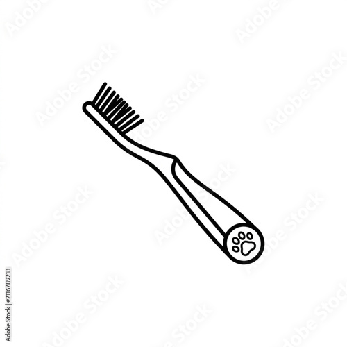 Black and white line art toothbrush illustration.