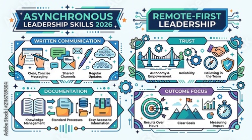 Remote leadership and asynchronous communication skills infographic
