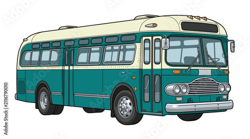 A classic vintage city bus illustration on a white background.